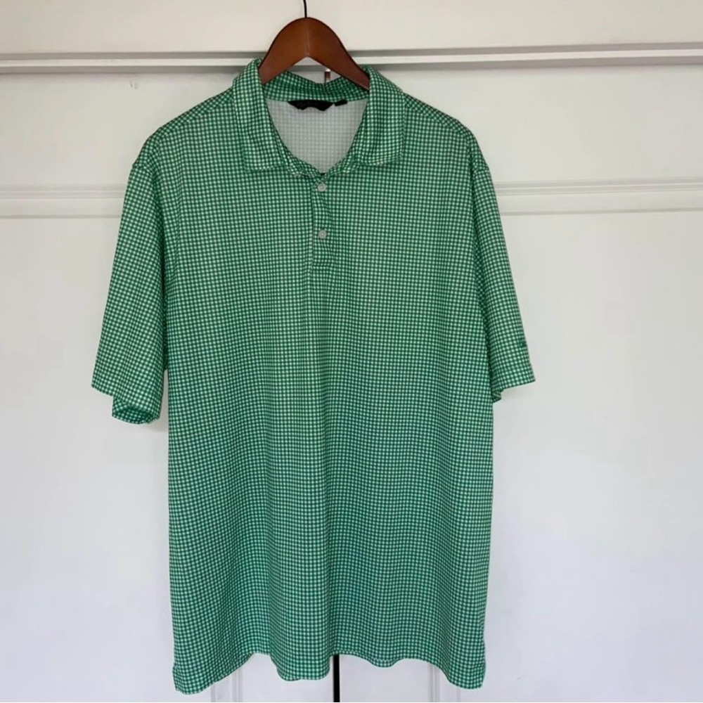 Sz XL Walter Hagen Essentials Green Gingham Print Golf Polo